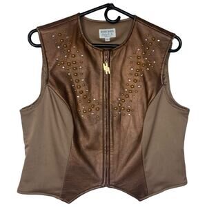Vintage Hobby Horse womens large brown leather vest studded gem equestrian show
